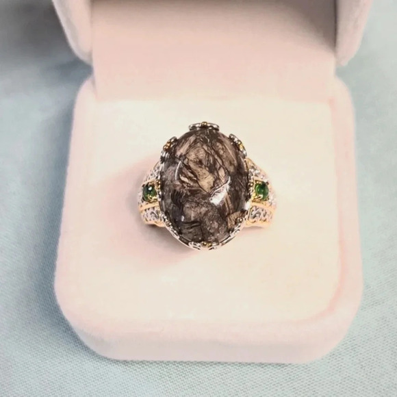 Natural Willemite & Chrome Diopside Ring In 925 Sterling Silver - Picture 2 of 7